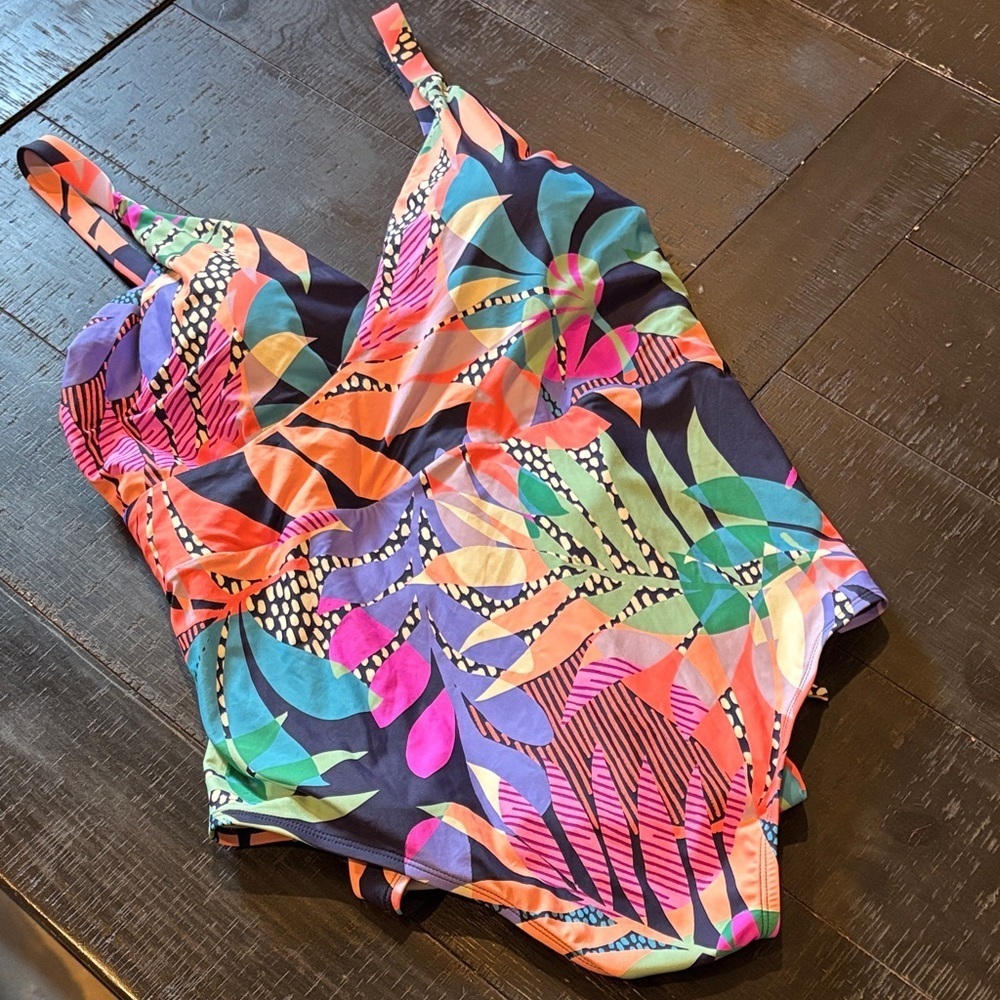 Women's Freshwater Sash Crossover One Piece Swimsuit 3X Colorful Beach